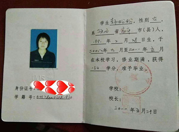 陜西省漢中市2000年高中畢業證樣本
