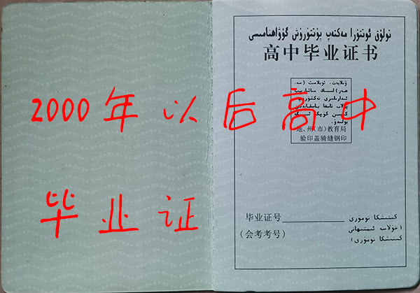 新疆維吾爾族自治區阿克蘇2000年高中畢業證樣本