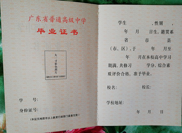 湛江2002年高中畢業證樣本