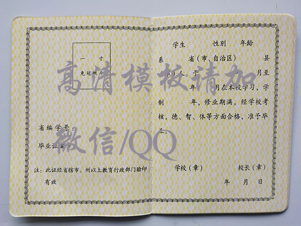 湖北省2002年高中畢業證內芯